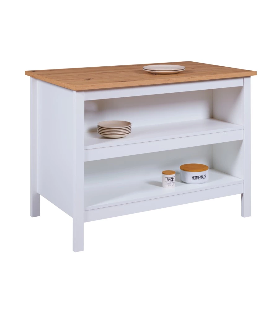 ISOLA MULTIFUNZIONE BIANCO E ROVERE, 124X75X91,5 CM