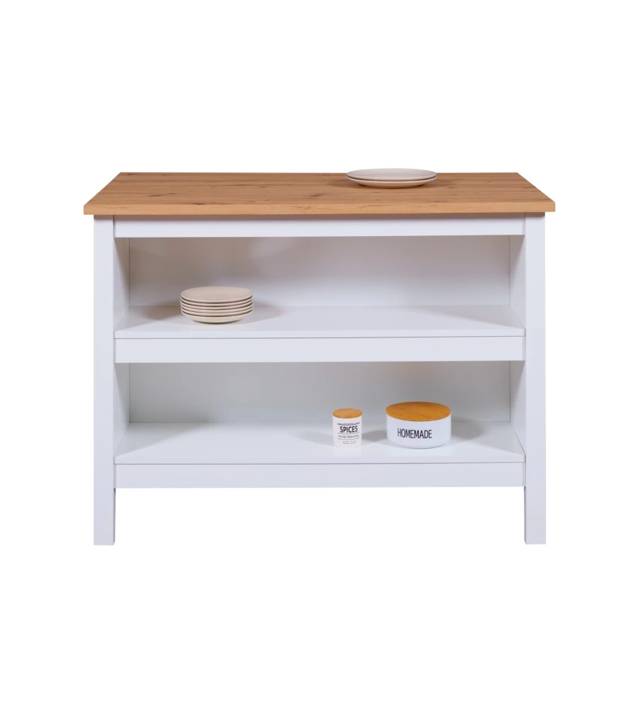 ISOLA MULTIFUNZIONE BIANCO E ROVERE, 124X75X91,5 CM