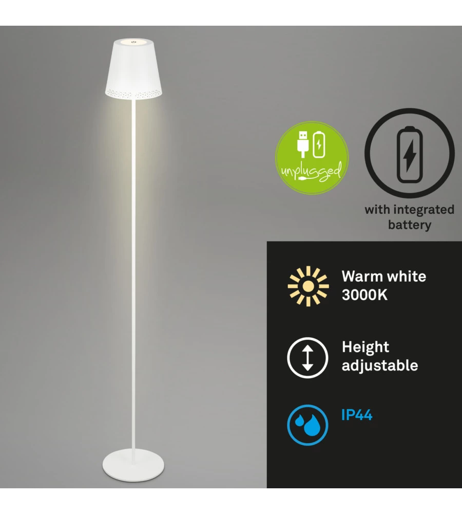 LAMPADA DA TERRA LED RICARICABILE E REGOLABILE IN ALTEZZA BIANCA, 400 LUMEN