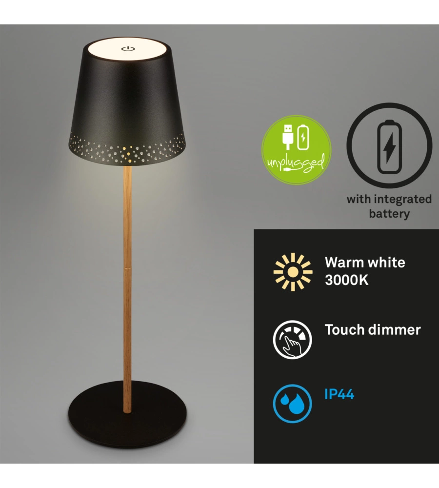 LAMPADA DA TAVOLO RICARICABILE NERO, 280 LUMEN