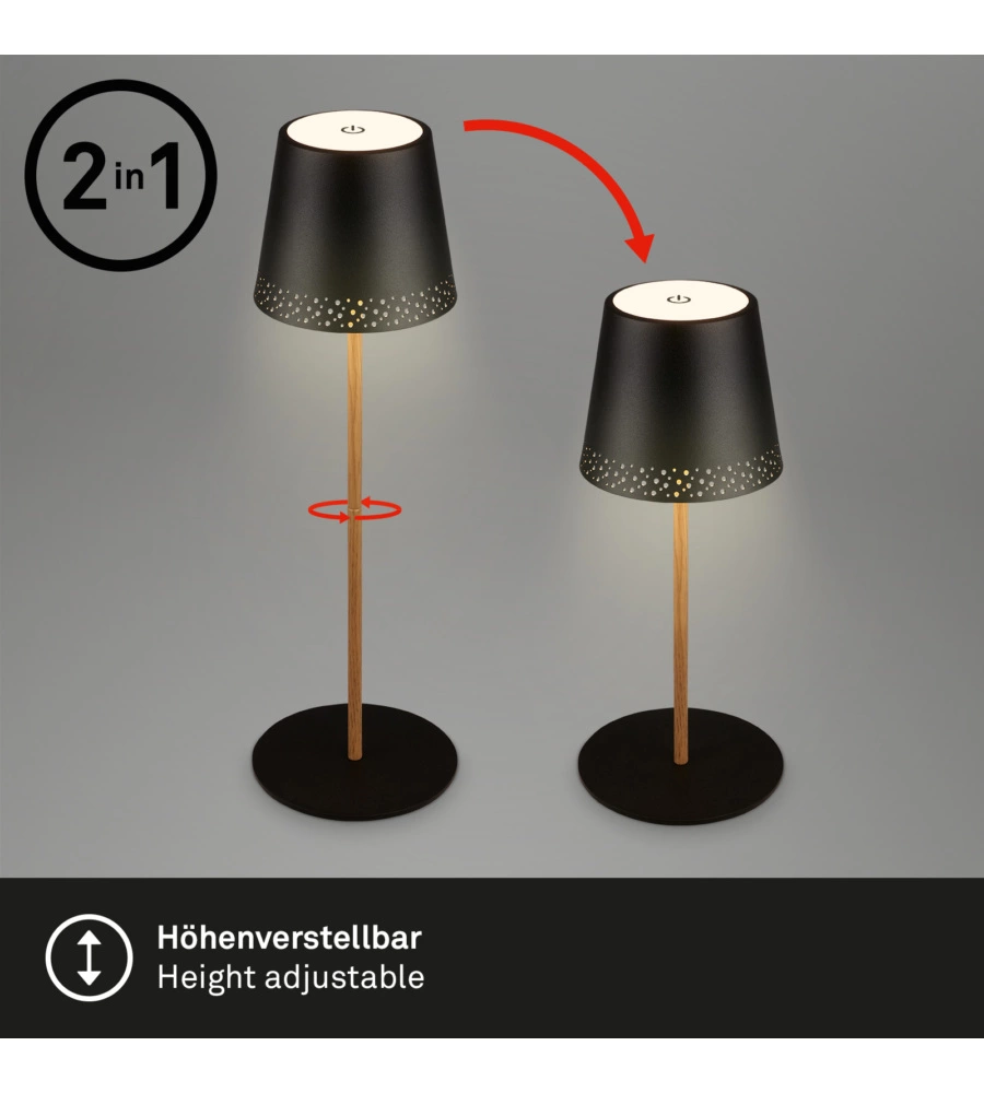 LAMPADA DA TAVOLO RICARICABILE NERO, 280 LUMEN
