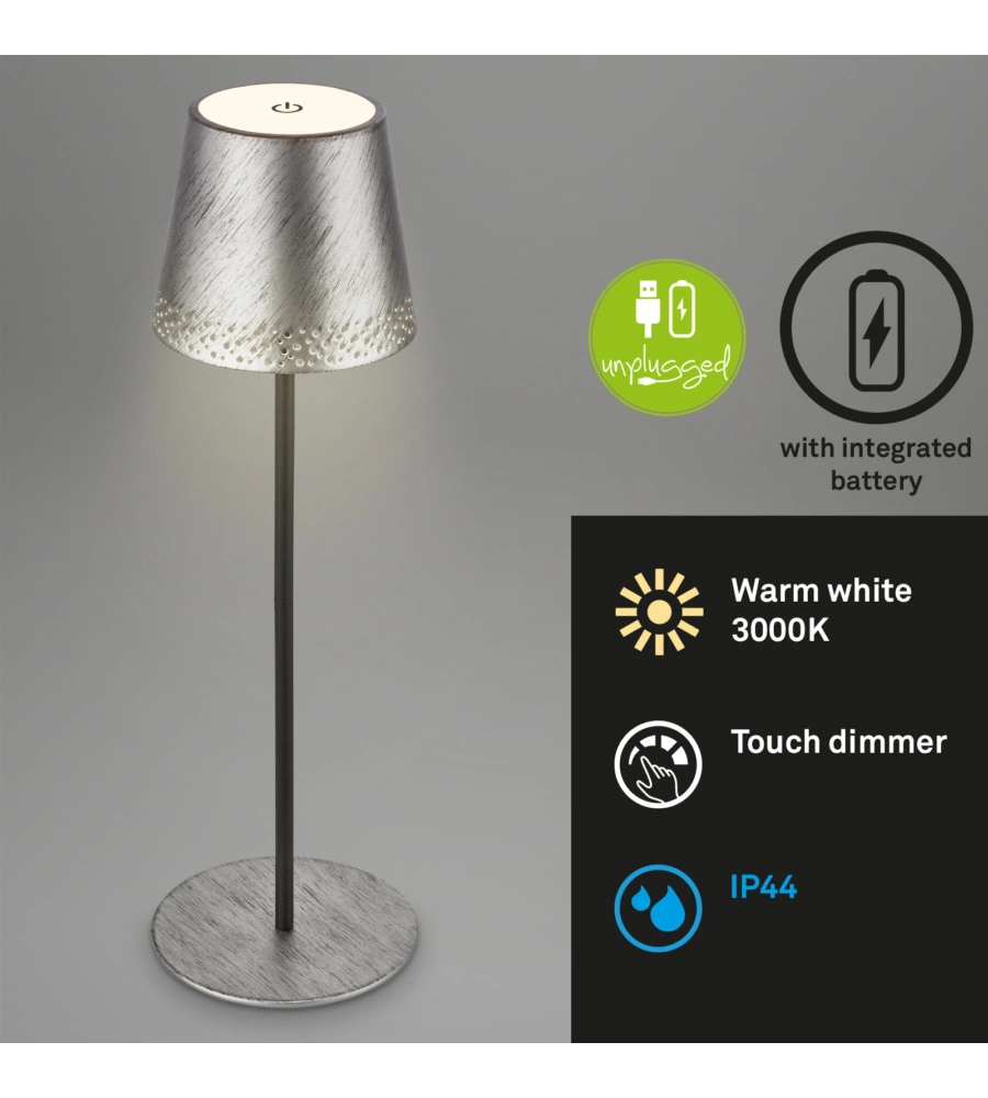 LAMPADA DA TAVOLO RICARICABILE ARGENTO, 280 LUMEN