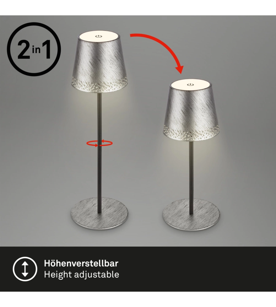 LAMPADA DA TAVOLO RICARICABILE ARGENTO, 280 LUMEN