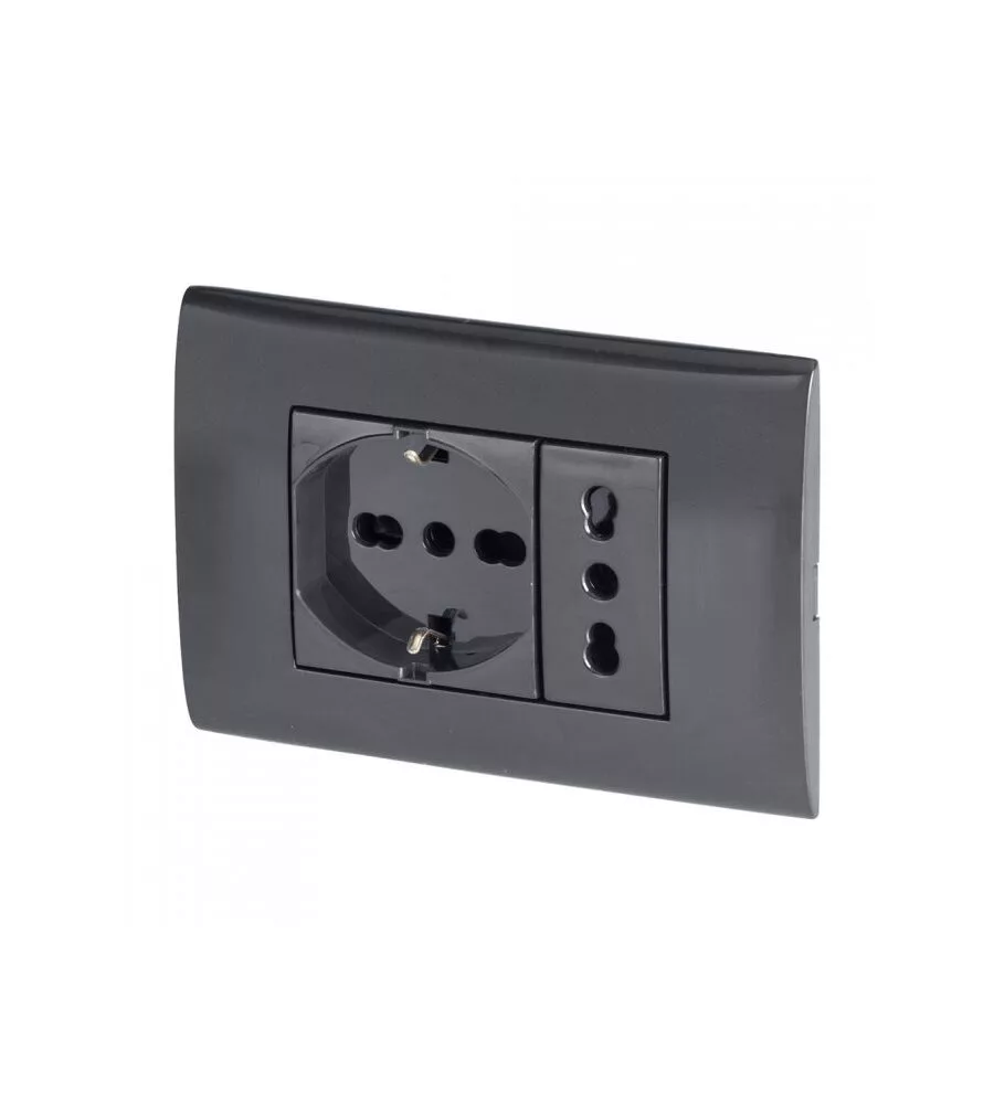 PLACCA PREMONTATA POLY POOL ANTRACITE CON FRUTTO 10/16A