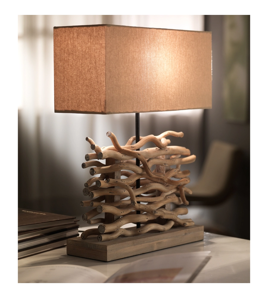LAMPADA DA TAVOLO "MARICA" LEGNO E TESSUTO, E27