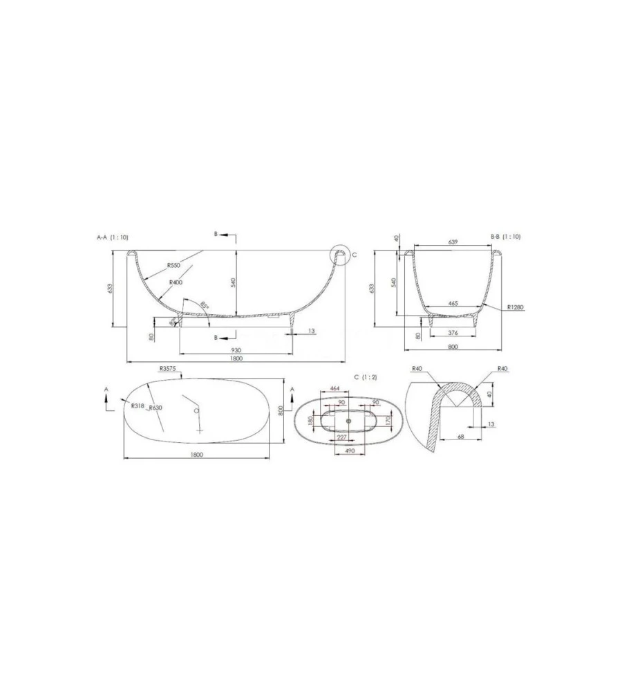 VASCA DA BAGNO "ISEO" BIANCA, 180X80X63,3 CM
