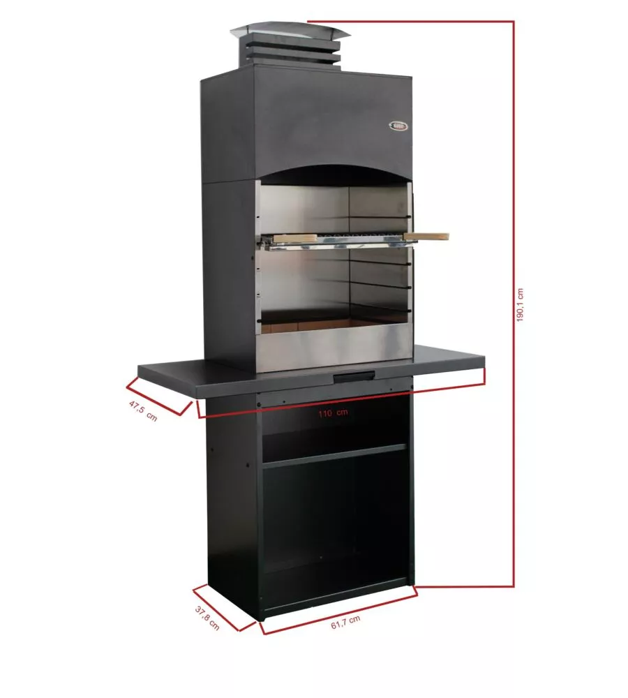 BARBECUE A LEGNA E CARBONE "TOLOSA" CON CAPPA, 110X47,5X190,1 CM
