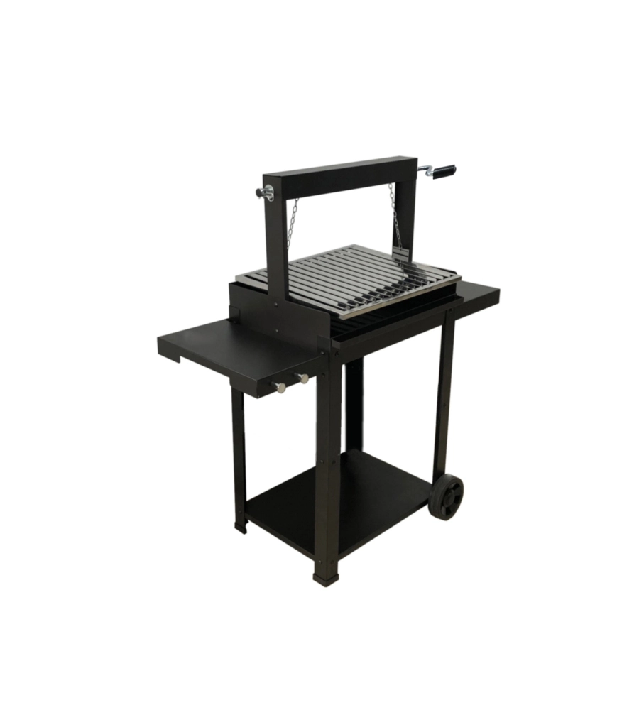 BARBECUE A LEGNA E CARBONE  "MONTEVIDEO" CON GRIGLIA REGOLABILE DA MANIGLIA E CATENA, 57,5X40X113 CM