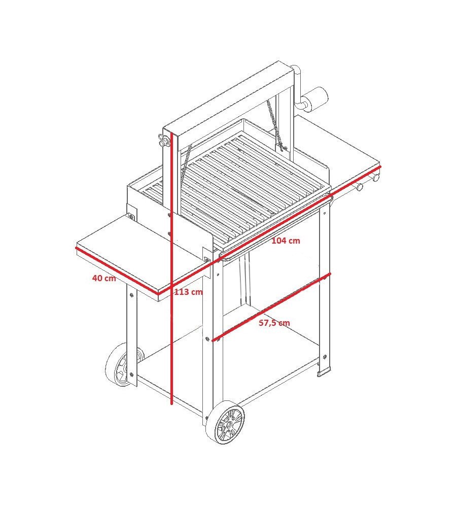 BARBECUE A LEGNA E CARBONE  "MONTEVIDEO" CON GRIGLIA REGOLABILE DA MANIGLIA E CATENA, 57,5X40X113 CM