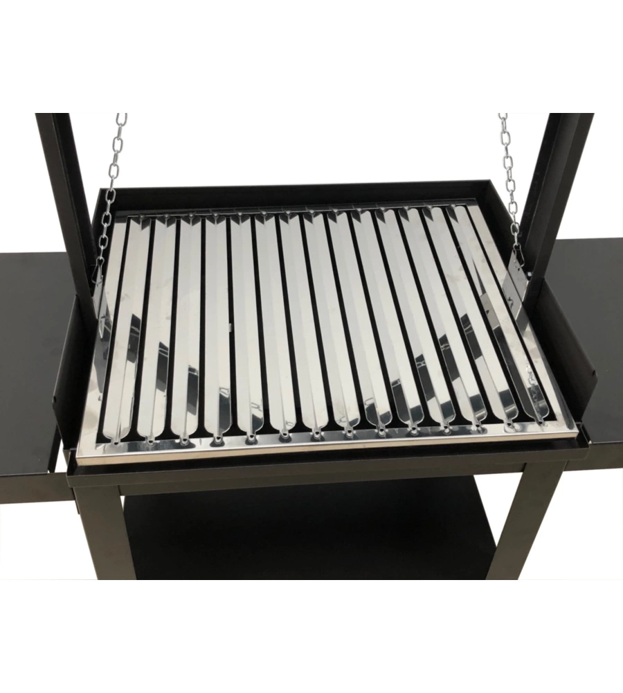 BARBECUE A LEGNA E CARBONE  "MONTEVIDEO" CON GRIGLIA REGOLABILE DA MANIGLIA E CATENA, 57,5X40X113 CM