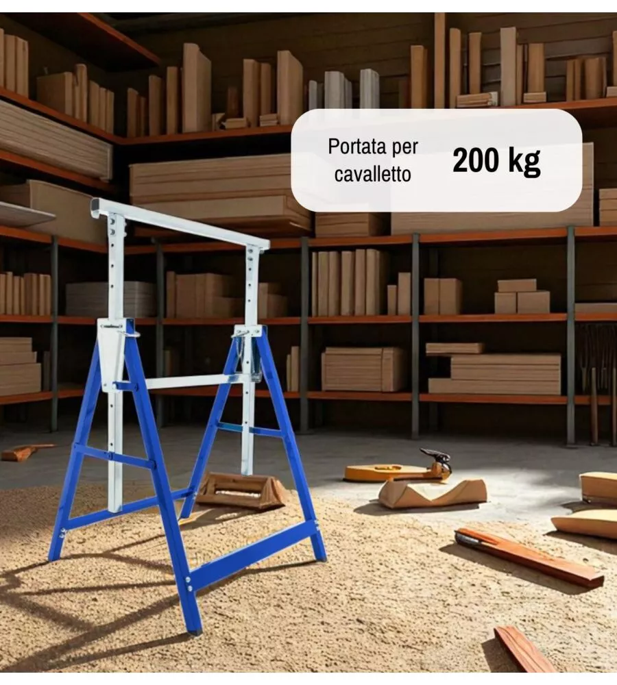 CAVALLETTO DA LAVORO EASY SYSTEM CON PORTATA MASSIMA 200 KG 68X58XH80/130 CM