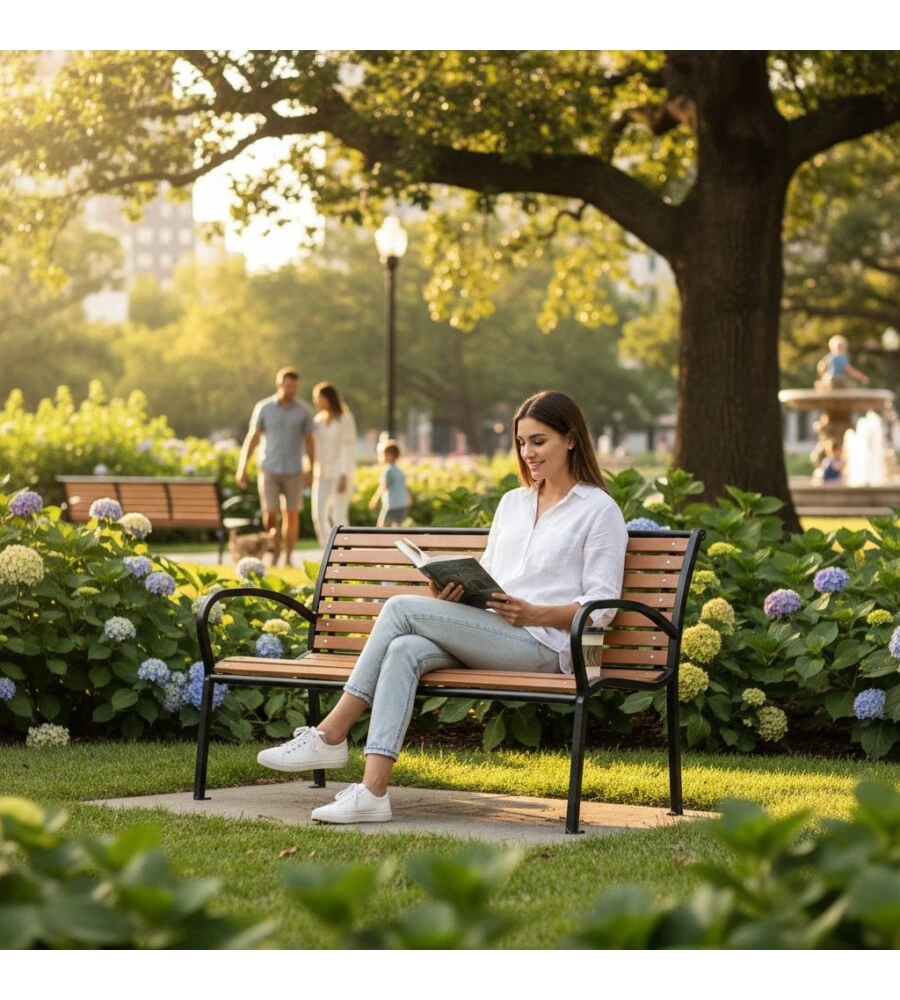 PANCHINA DA ESTERNO CON BRACCIOLI EUROGARDEN IN METALLO EFFETTO LEGNO 125X60X80 CM