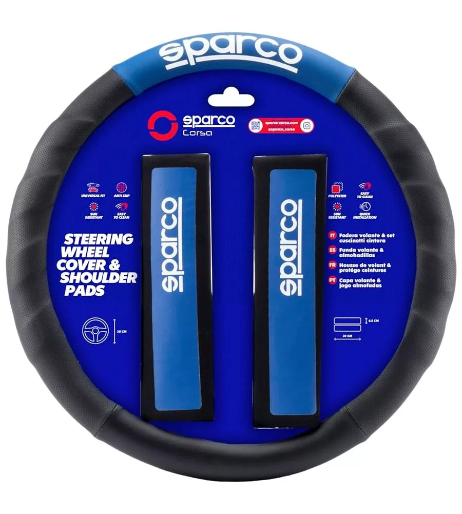 SET COPRIVOLANTE E PASSACINTURA SPARCO COLORE NERO E BLU
