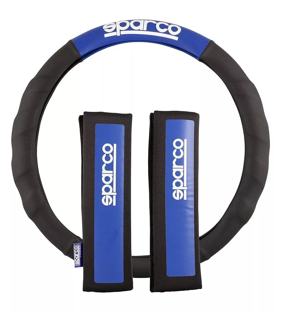 SET COPRIVOLANTE E PASSACINTURA SPARCO COLORE NERO E BLU