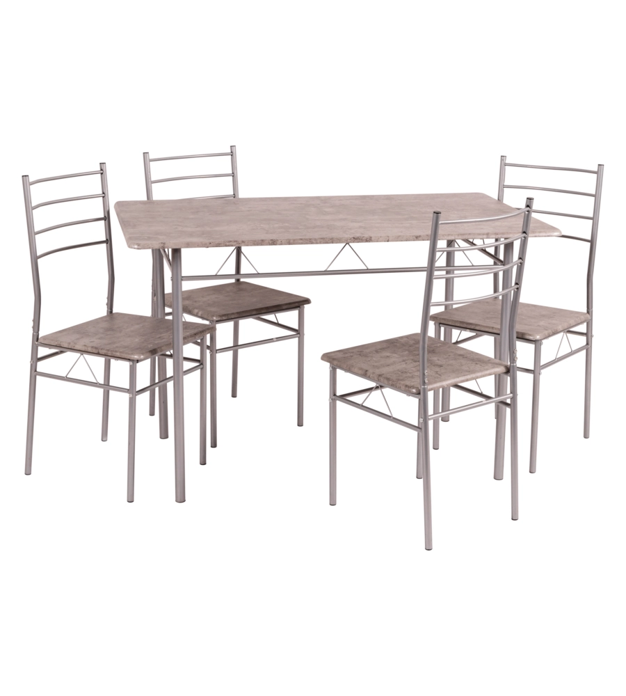 SET TAVOLO E 4 SEDIE IN METALLO E LEGNO, 120X70X75 CM