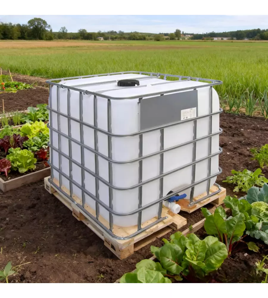 CISTERNA PER RECUPERO ACQUA PIOVANA DA 1000 LITRI CON GABBIA TUBOLARE IN ACCIAIO ZINCATO
