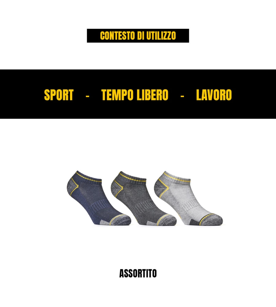 6 PAIA CALZA FANTASMINO DA LAVORO ANTI-INFORTUNISTICA "WRK03" COLORE ASSORTITO, TG 39/42 - WRK