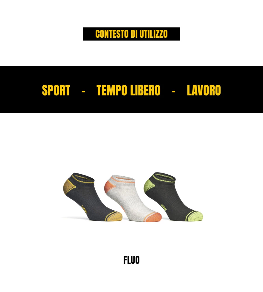 9 PAIA CALZA FANTASMINO DA LAVORO ANTI-INFORTUNISTICA "WRK03" COLORE FLUO, TG 43/46 - WRK