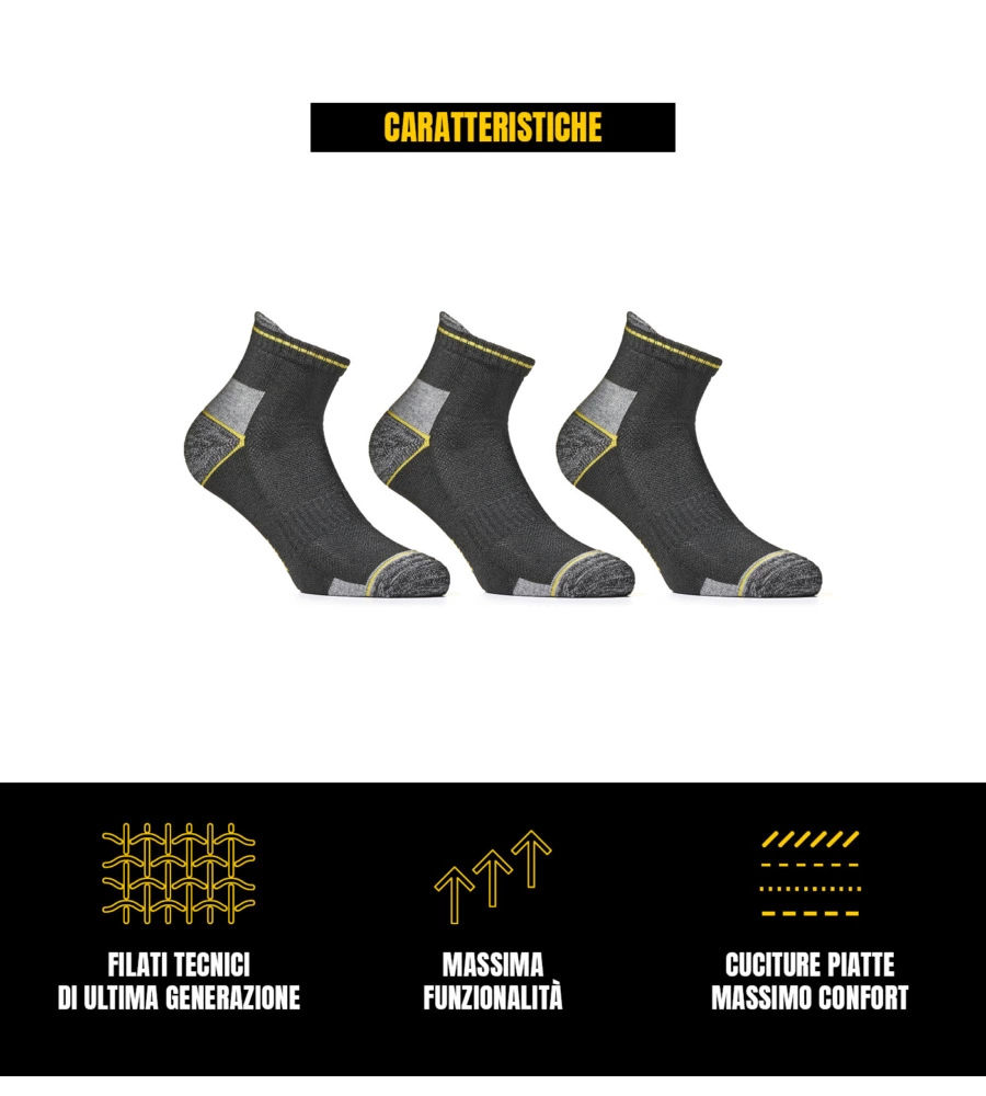 9 PAIA CALZA CORTISSIMA DA LAVORO ANTI-INFORTUNISTICA "WRK04" COLORE NERO, TG 39/42 - WRK