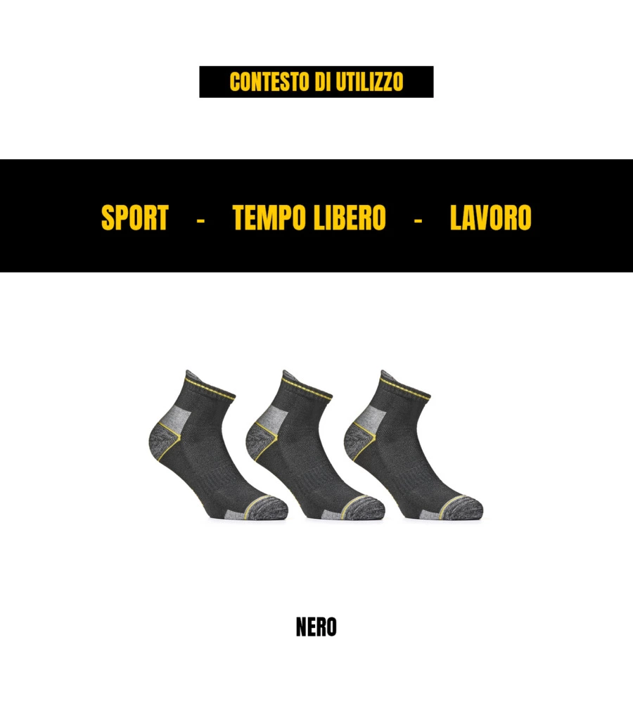 9 PAIA CALZA CORTISSIMA DA LAVORO ANTI-INFORTUNISTICA "WRK04" COLORE NERO, TG 39/42 - WRK