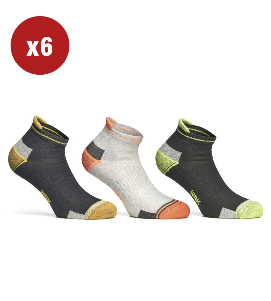 6 PAIA CALZA CORTISSIMA DA LAVORO ANTI-INFORTUNISTICA "WRK04" COLORE FLUO, TG 43/46 - WRK