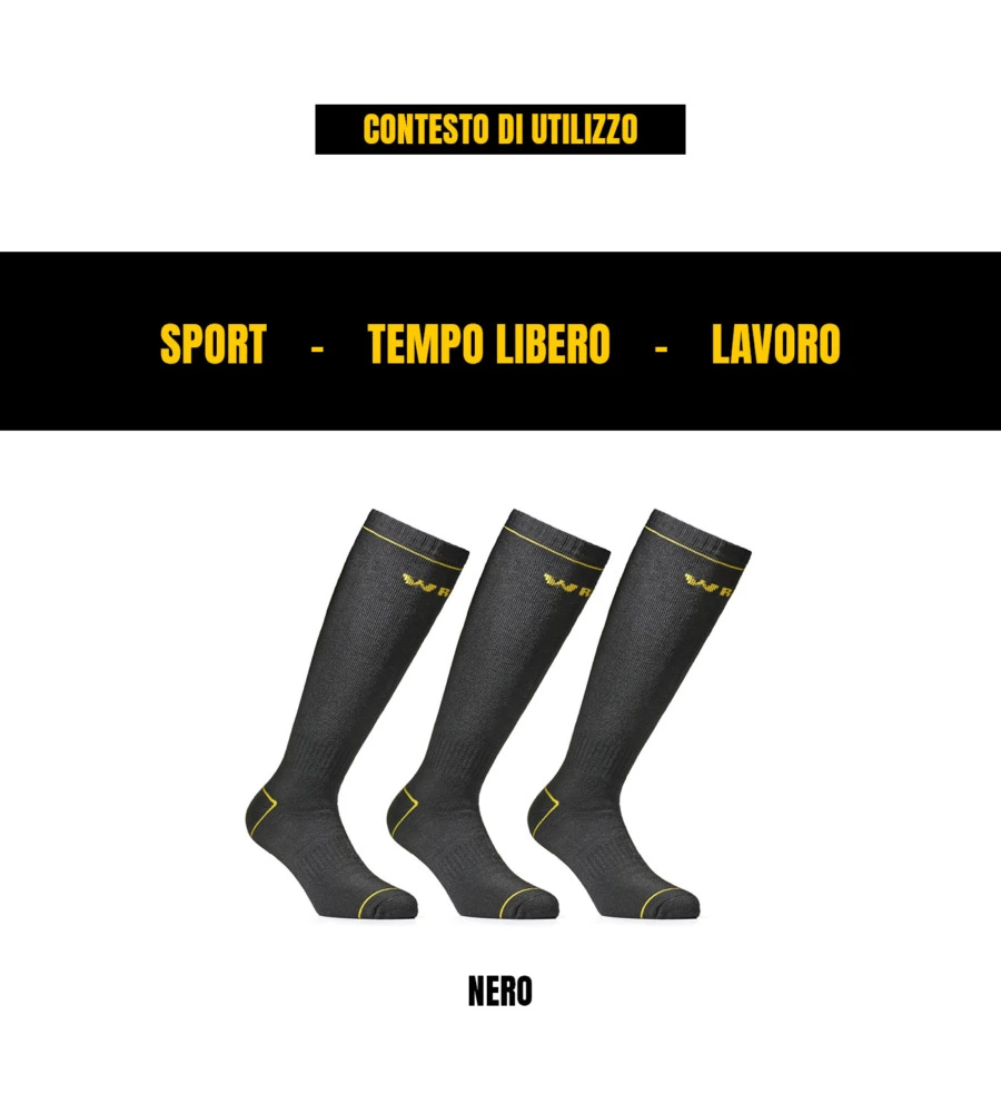 9 PAIA CALZA LUNGA INVERNALE DA LAVORO ANTI-INFORTUNISTICA "WRK08" COLORE NERO, TG 39/42 - WRK