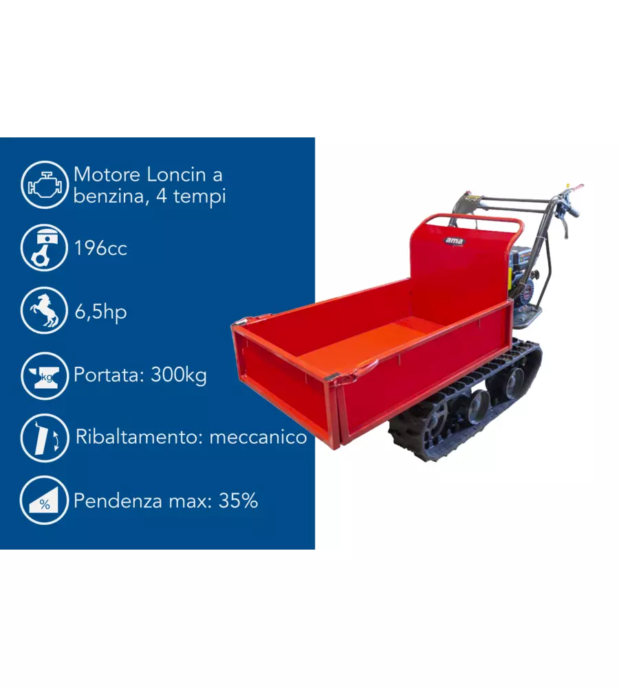 MOTOCARRIOLA CINGOLATA AMA "DUMPER TAG300T" 4T 196 CC PORTATA 300 KG