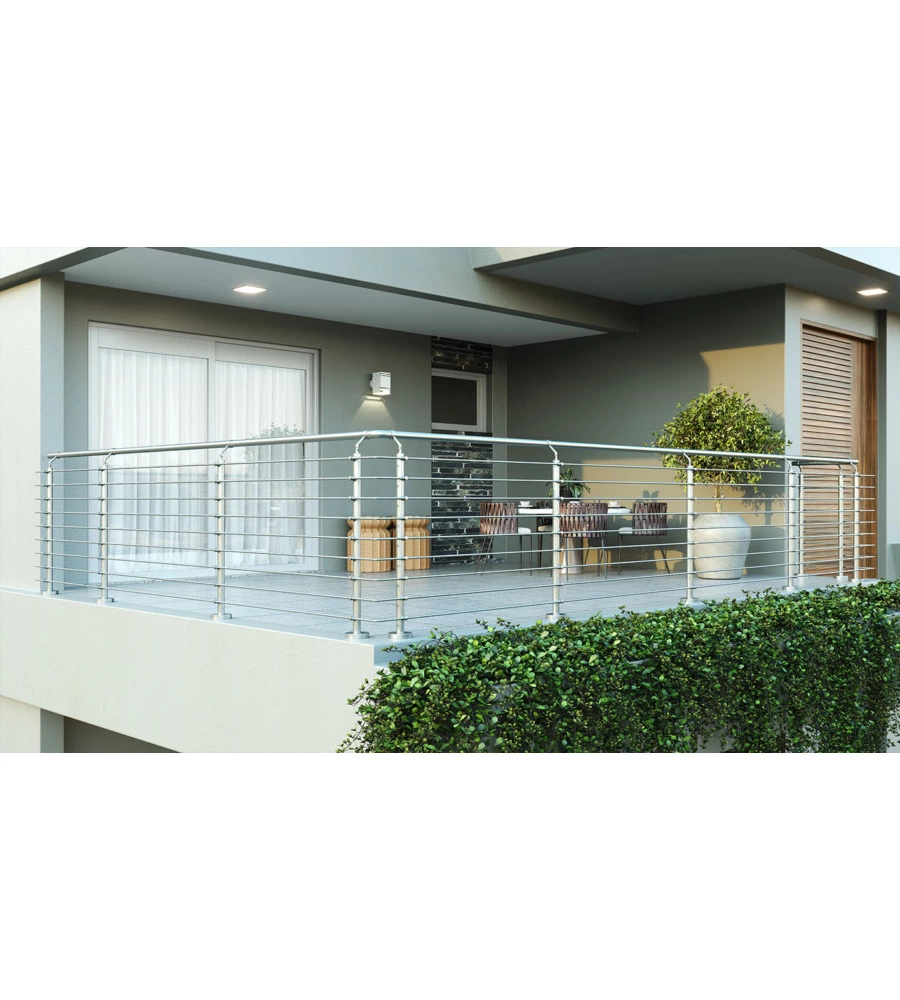PARAPETTO MODULARE CERTIFICATO IN ACCIAIO INOX AISI 304 CON FISSAGGIO A PAVIMENTO, 150 CM - KIT COMPLETO A1