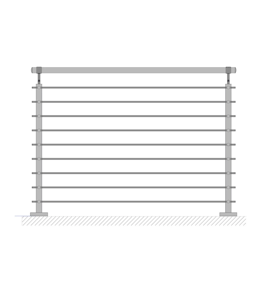 PARAPETTO MODULARE CERTIFICATO IN ACCIAIO INOX AISI 304 CON FISSAGGIO A PAVIMENTO, 150 CM - KIT COMPLETO A1