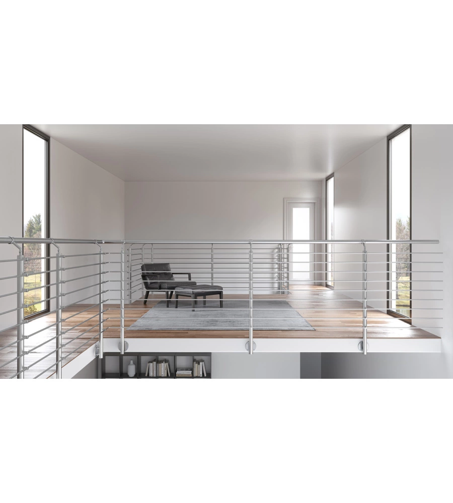 PARAPETTO MODULARE CERTIFICATO IN ACCIAIO INOX AISI 304 CON FISSAGGIO A PARETE, 150 CM- KIT COMPLETO B1
