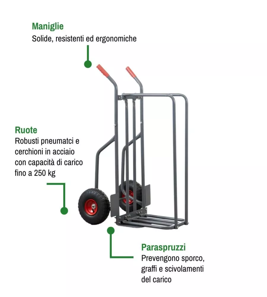 CARRELLO PORTA LEGNA CON RUOTE GONFIABILI PORTATA 250 KG