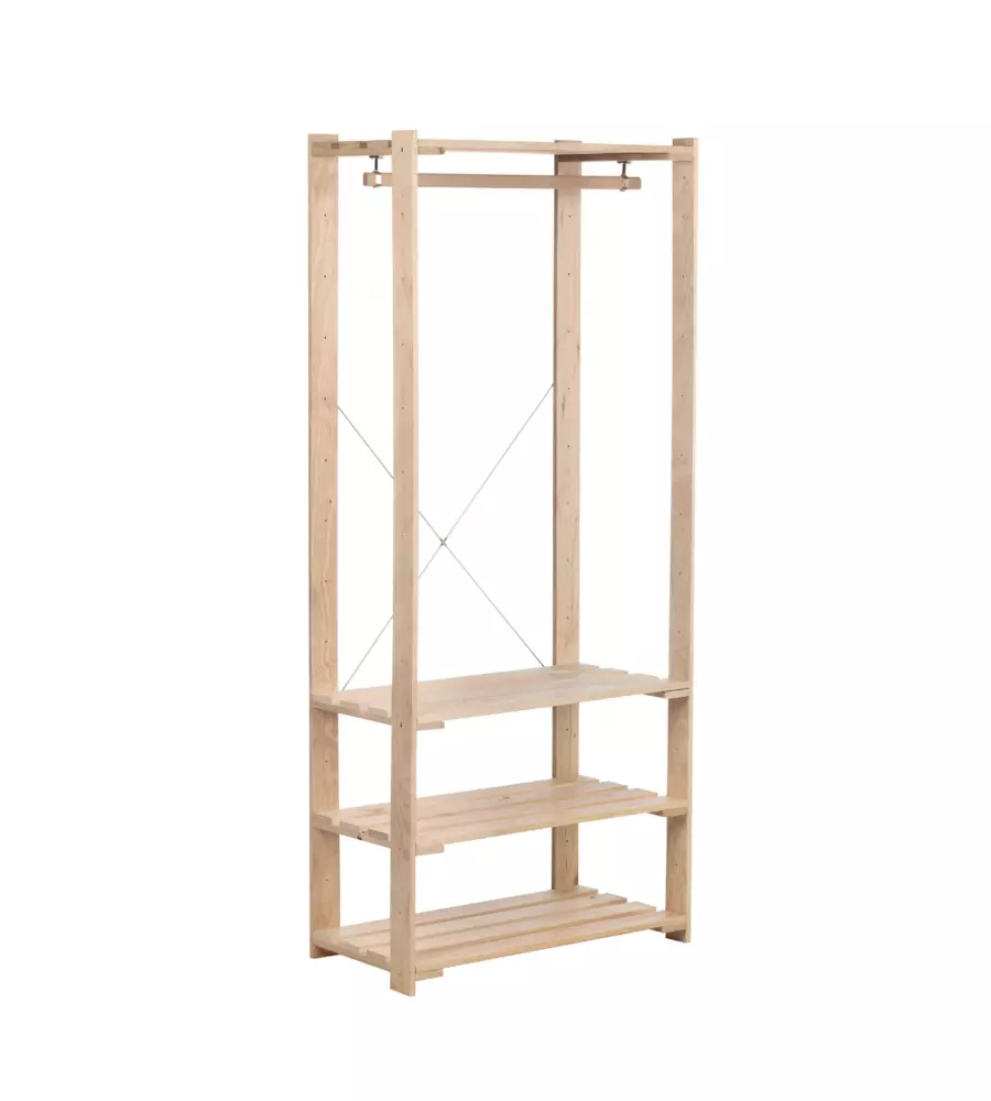 Scaffale porta abiti "Nova" in pino 76,7x43x175 cm
