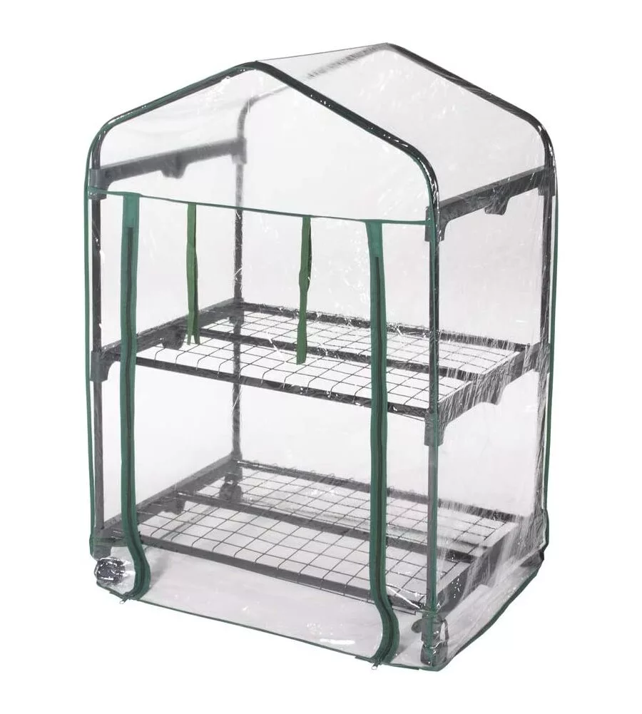 MINI SERRA DA ESTERNO "SILVIA" CON 2 RIPIANI E RUOTE, 69X49X93 CM