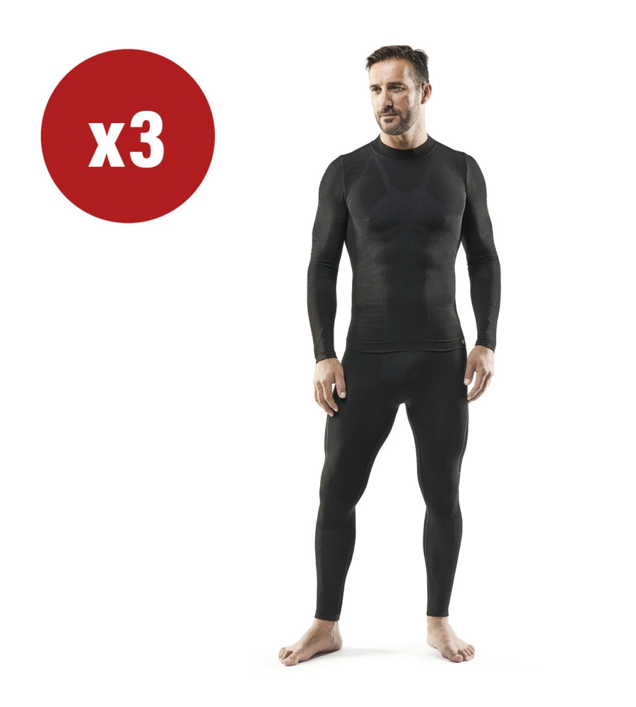3 PEZZI MAGLIA TECNICA "WRK302" NERA CON COLLO A LUPETTO, TG S/M - WRK