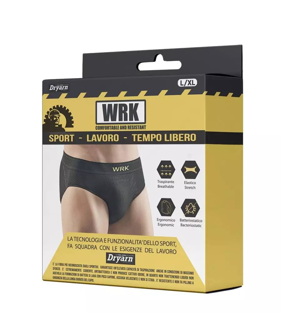 1 PEZZO SLIP UOMO TECNICO "WRK201" IN FIBRA DRYARN COLORE NERO, TG XXL - WRK
