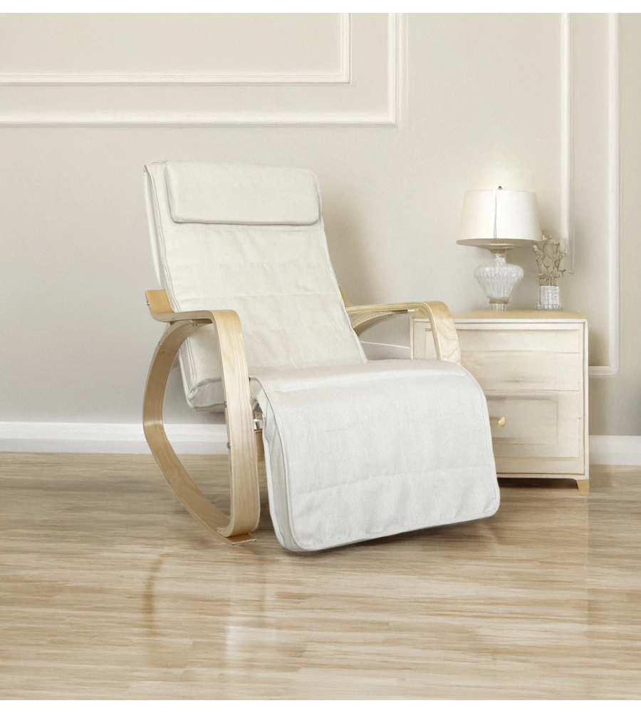 SEDIA A DONDOLO "DIANA" IN LEGNO CON CUSCINI BIANCHI, 67X127X90 CM