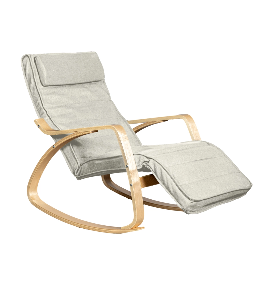 SEDIA A DONDOLO "DIANA" IN LEGNO CON CUSCINI BIANCHI, 67X127X90 CM