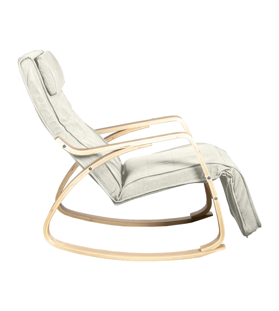 SEDIA A DONDOLO "DIANA" IN LEGNO CON CUSCINI BIANCHI, 67X127X90 CM