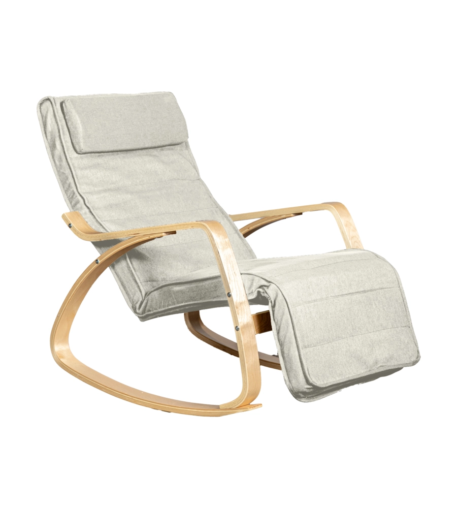SEDIA A DONDOLO "DIANA" IN LEGNO CON CUSCINI BIANCHI, 67X127X90 CM