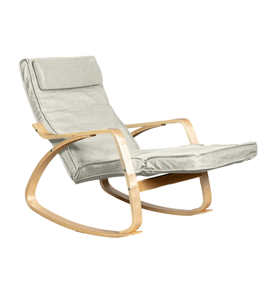 SEDIA A DONDOLO "DIANA" IN LEGNO CON CUSCINI BIANCHI, 67X127X90 CM