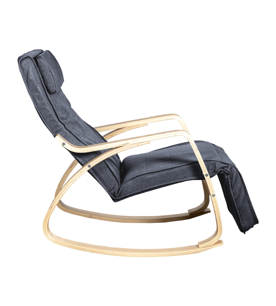 SEDIA A DONDOLO "DIANA" IN LEGNO CON CUSCINI GRIGI, 67X127X90 CM