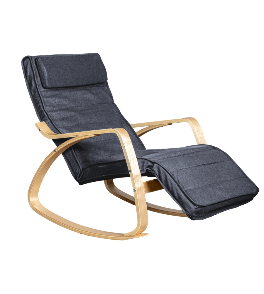 SEDIA A DONDOLO "DIANA" IN LEGNO CON CUSCINI GRIGI, 67X127X90 CM