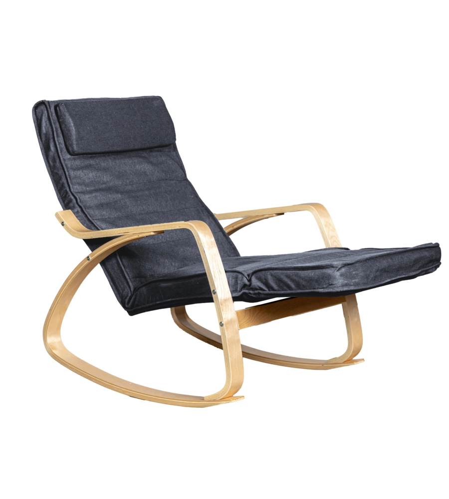 SEDIA A DONDOLO "DIANA" IN LEGNO CON CUSCINI GRIGI, 67X127X90 CM