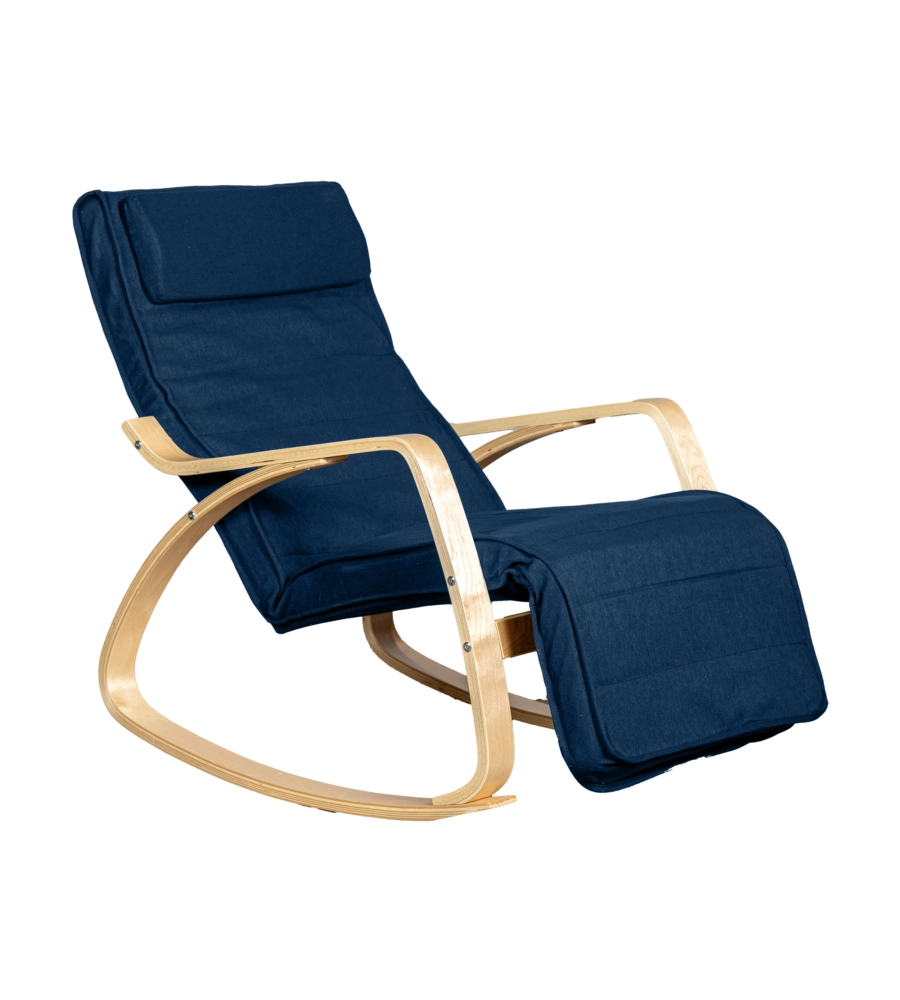 SEDIA A DONDOLO "DIANA" IN LEGNO CON CUSCINI BLU, 67X127X90 CM