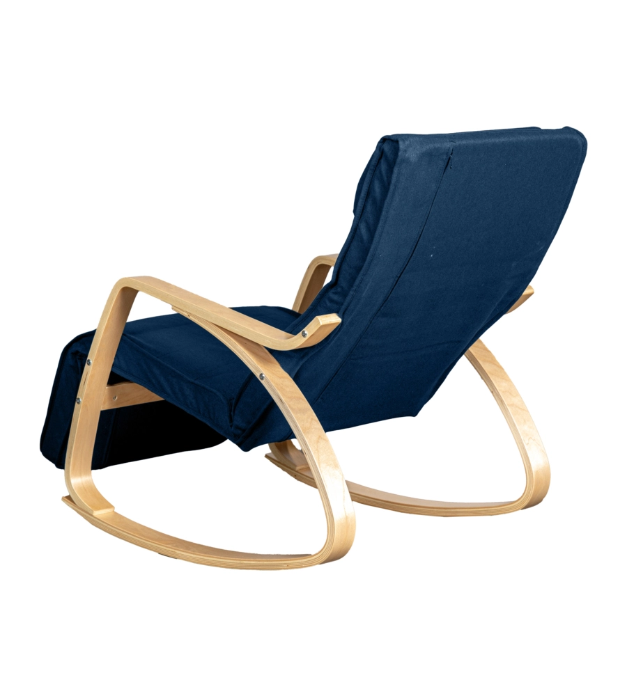 SEDIA A DONDOLO "DIANA" IN LEGNO CON CUSCINI BLU, 67X127X90 CM