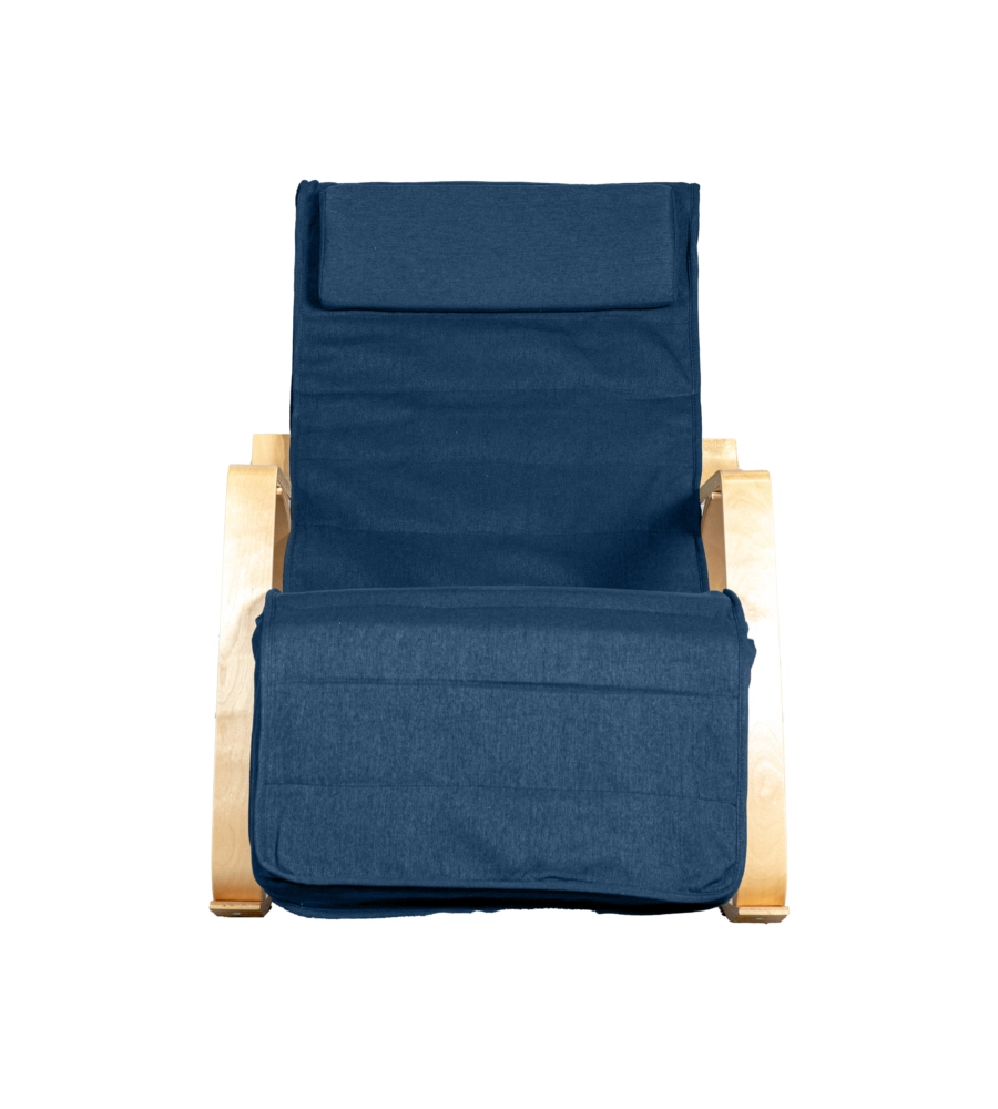 SEDIA A DONDOLO "DIANA" IN LEGNO CON CUSCINI BLU, 67X127X90 CM