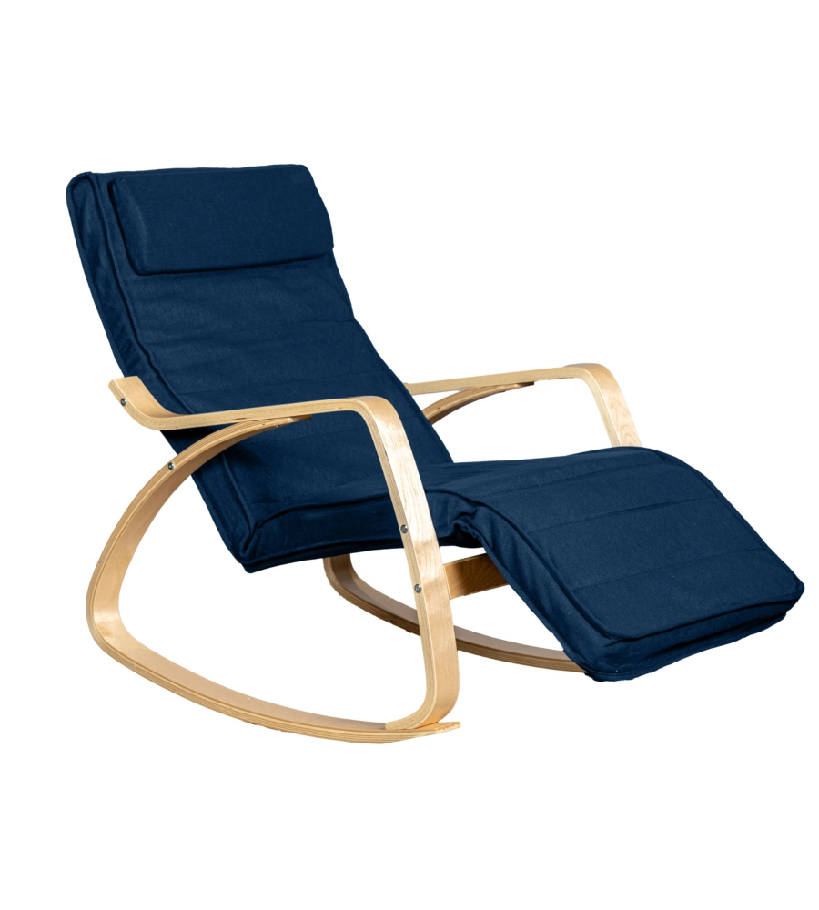 SEDIA A DONDOLO "DIANA" IN LEGNO CON CUSCINI BLU, 67X127X90 CM