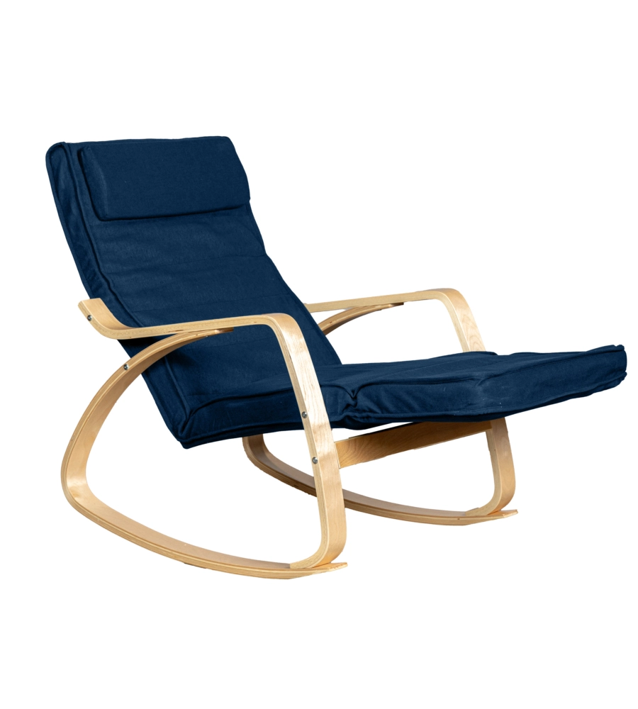 SEDIA A DONDOLO "DIANA" IN LEGNO CON CUSCINI BLU, 67X127X90 CM