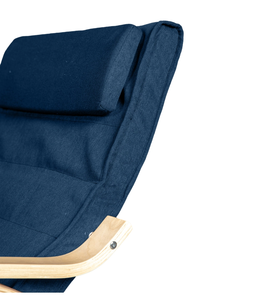 SEDIA A DONDOLO "DIANA" IN LEGNO CON CUSCINI BLU, 67X127X90 CM