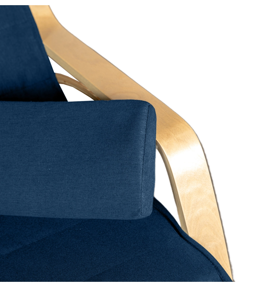 SEDIA A DONDOLO "DIANA" IN LEGNO CON CUSCINI BLU, 67X127X90 CM